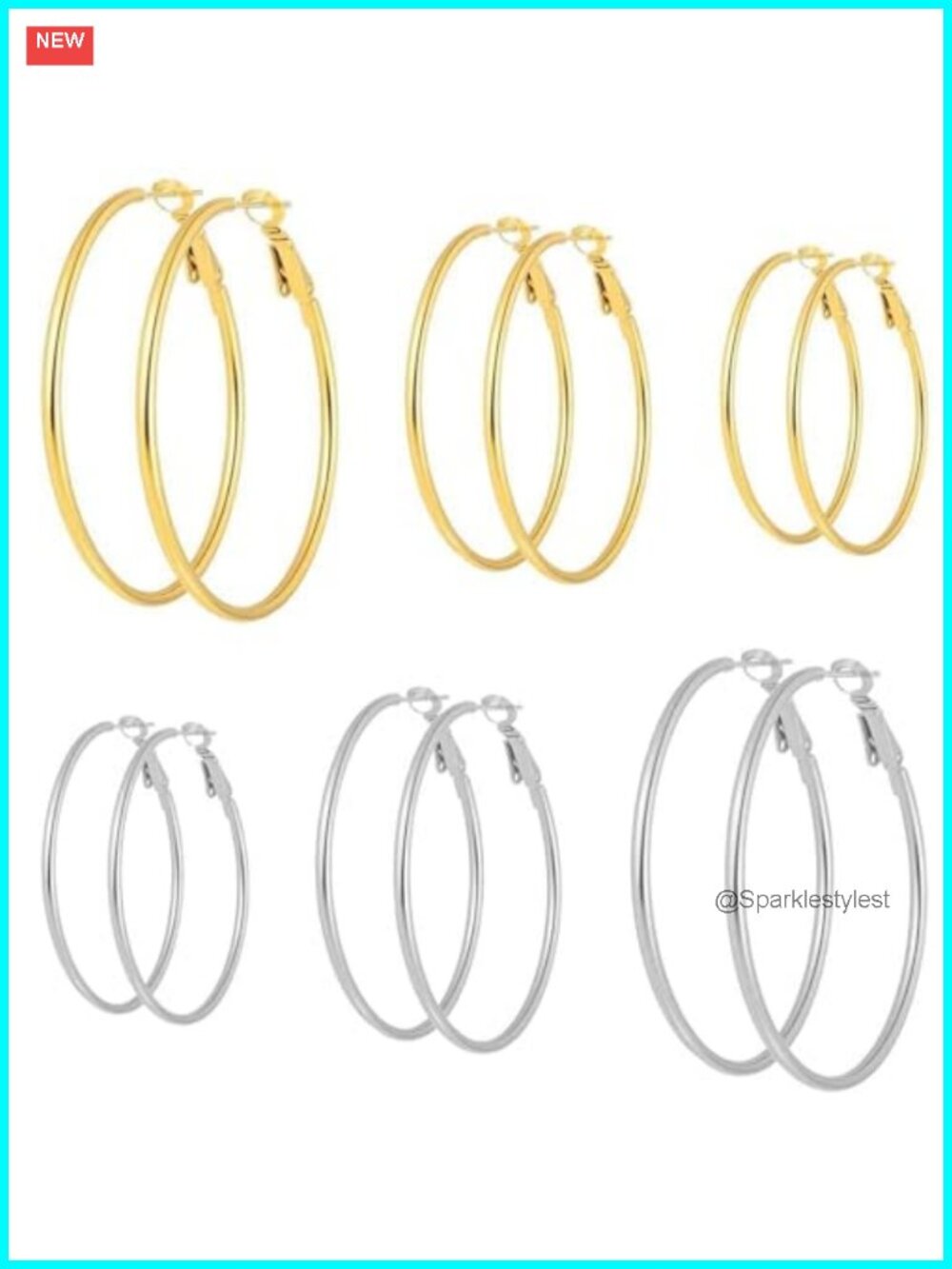 6 Pairs Gold Plated Silver Plated 316L Stainless Steel Hypoallergenic Hoop